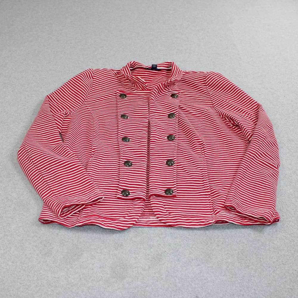 Tommy Hilfiger Jacket Women Large Red Striped Military Double Breasted Nautical